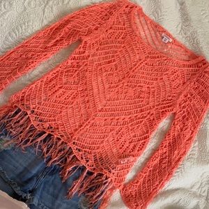 Neon orange Crocheted top or Swimsuit cover up